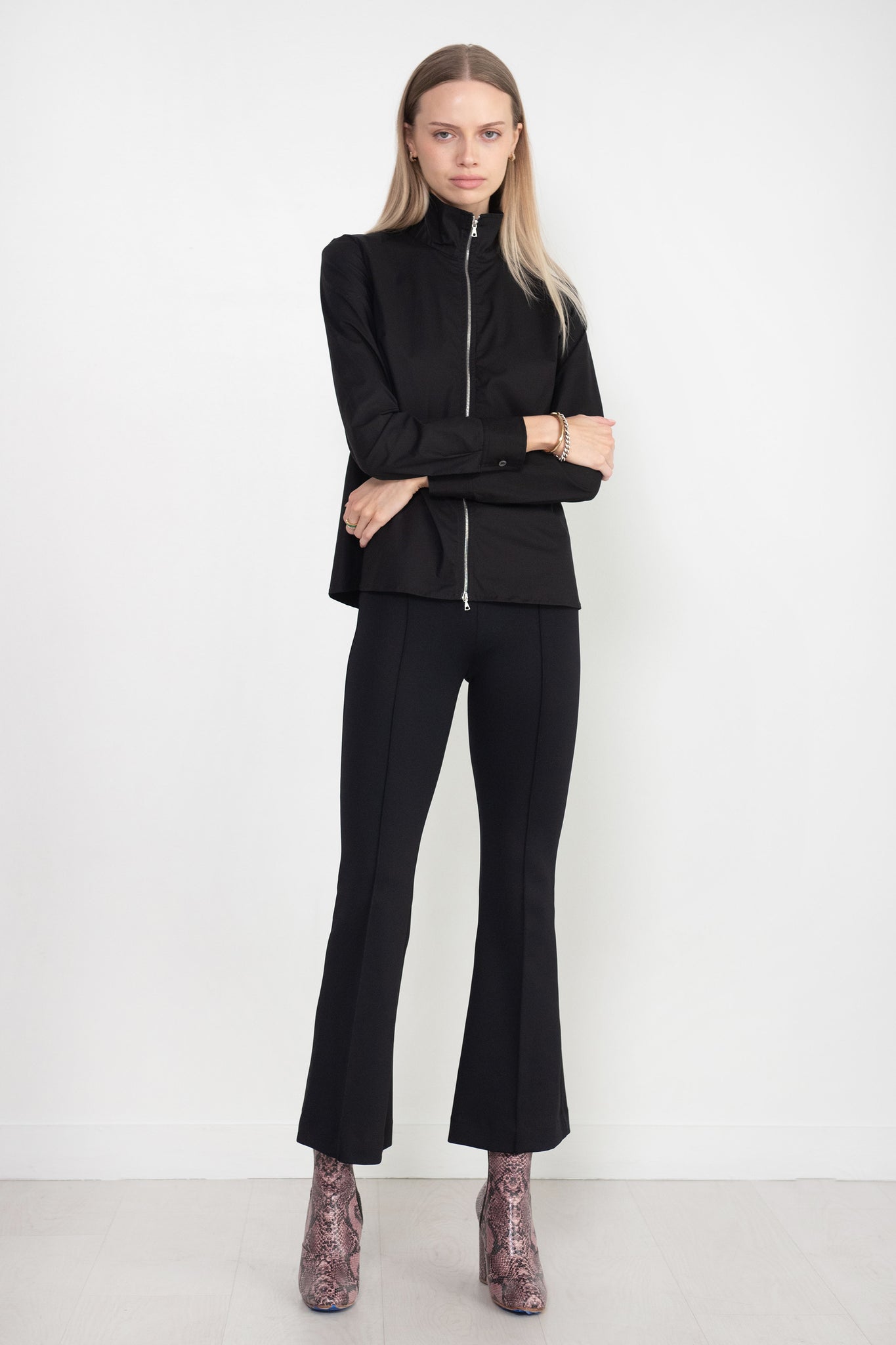 ROSETTA GETTY - Slim Zip-Up Shirt, Black