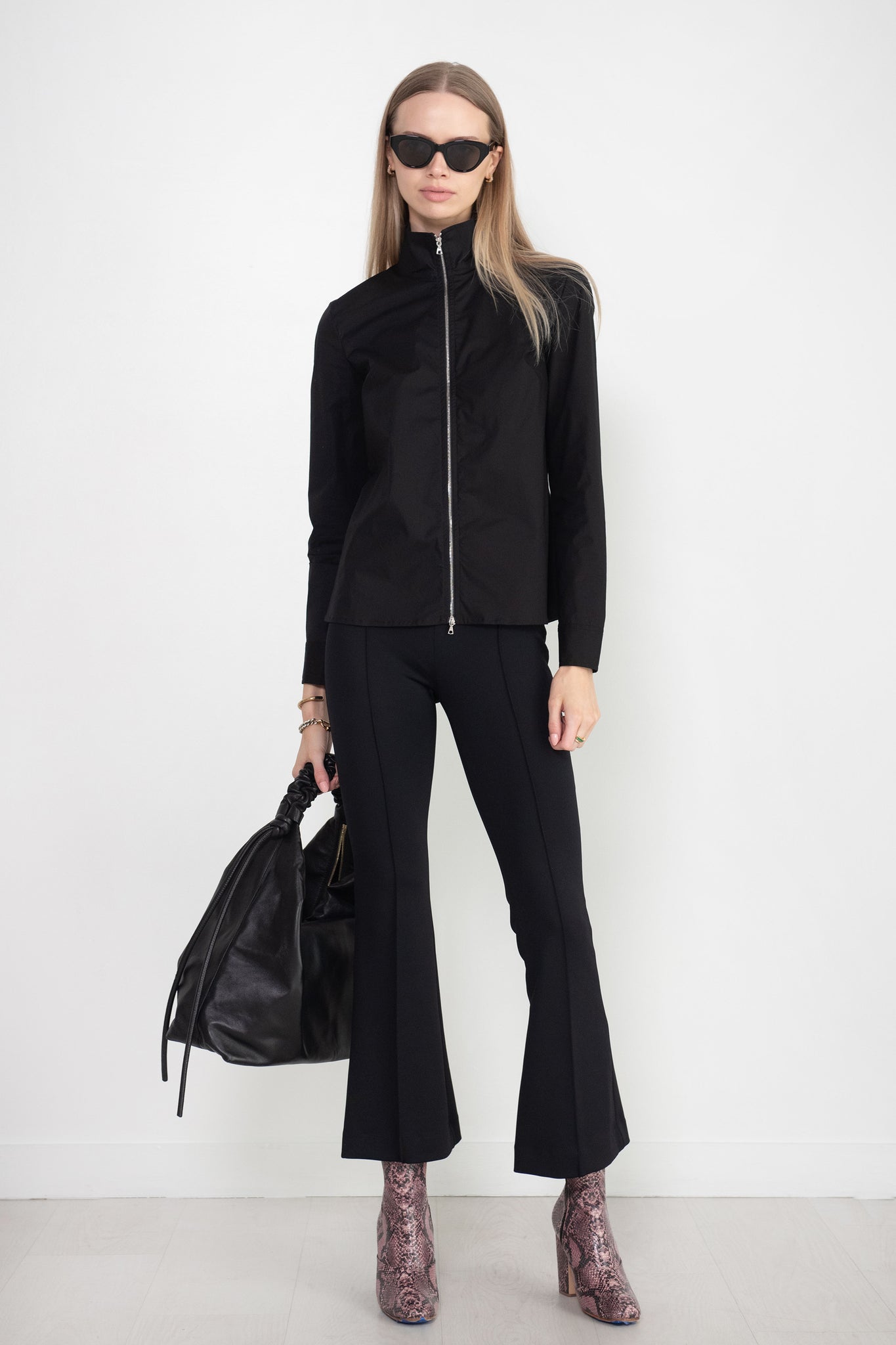 ROSETTA GETTY - Slim Zip-Up Shirt, Black