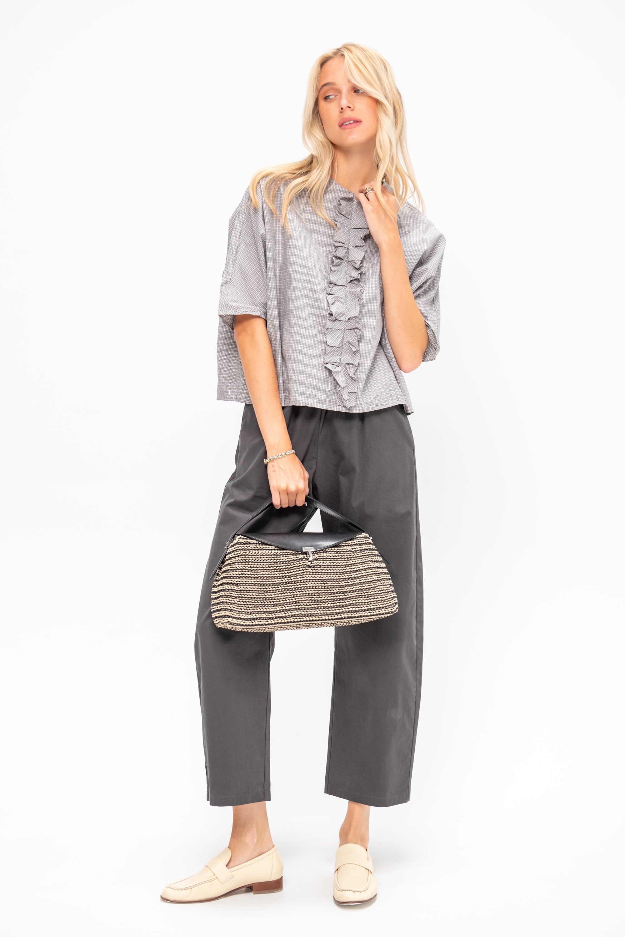 Poplin Ruffle Shirt, Gray