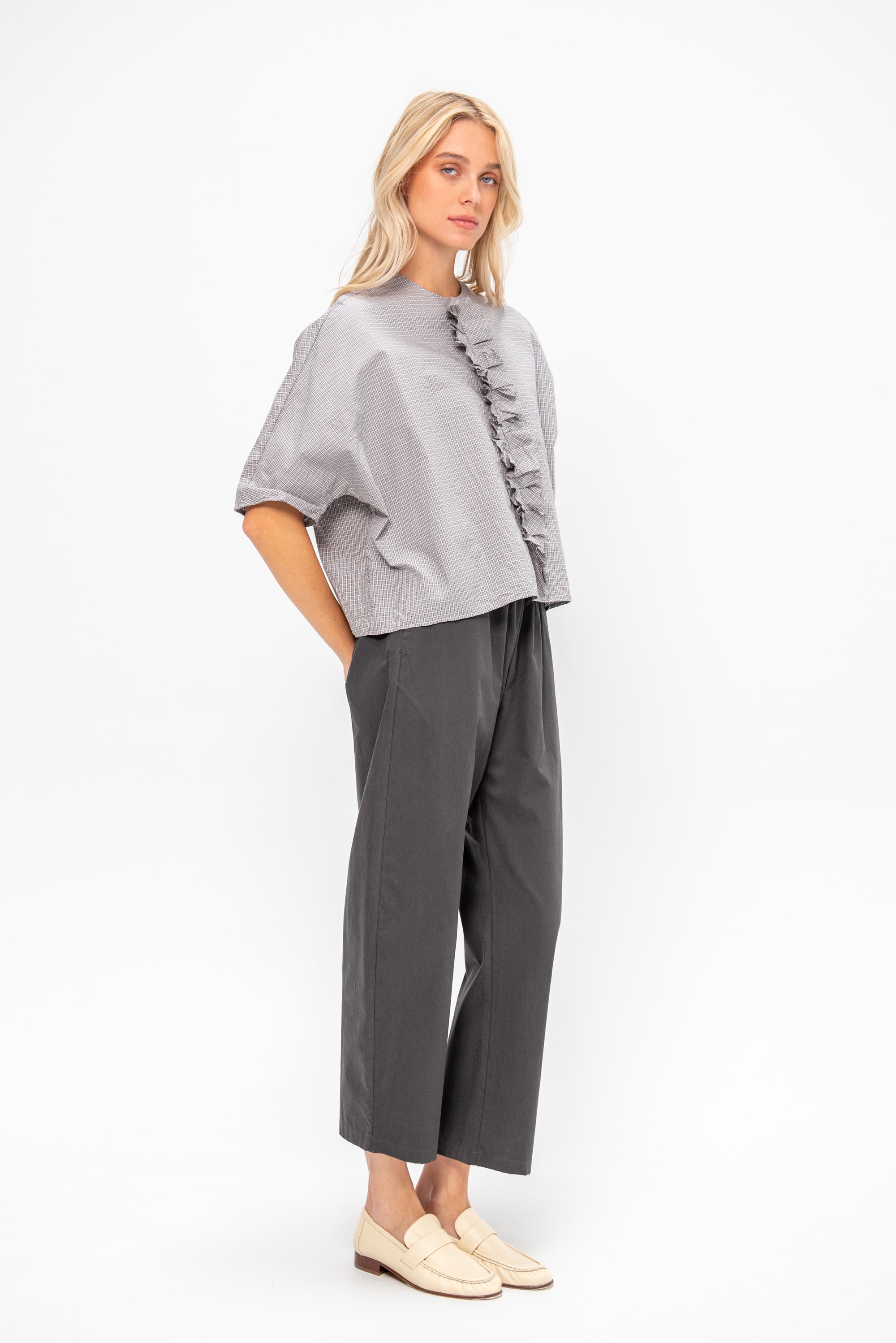 Poplin Ruffle Shirt, Gray