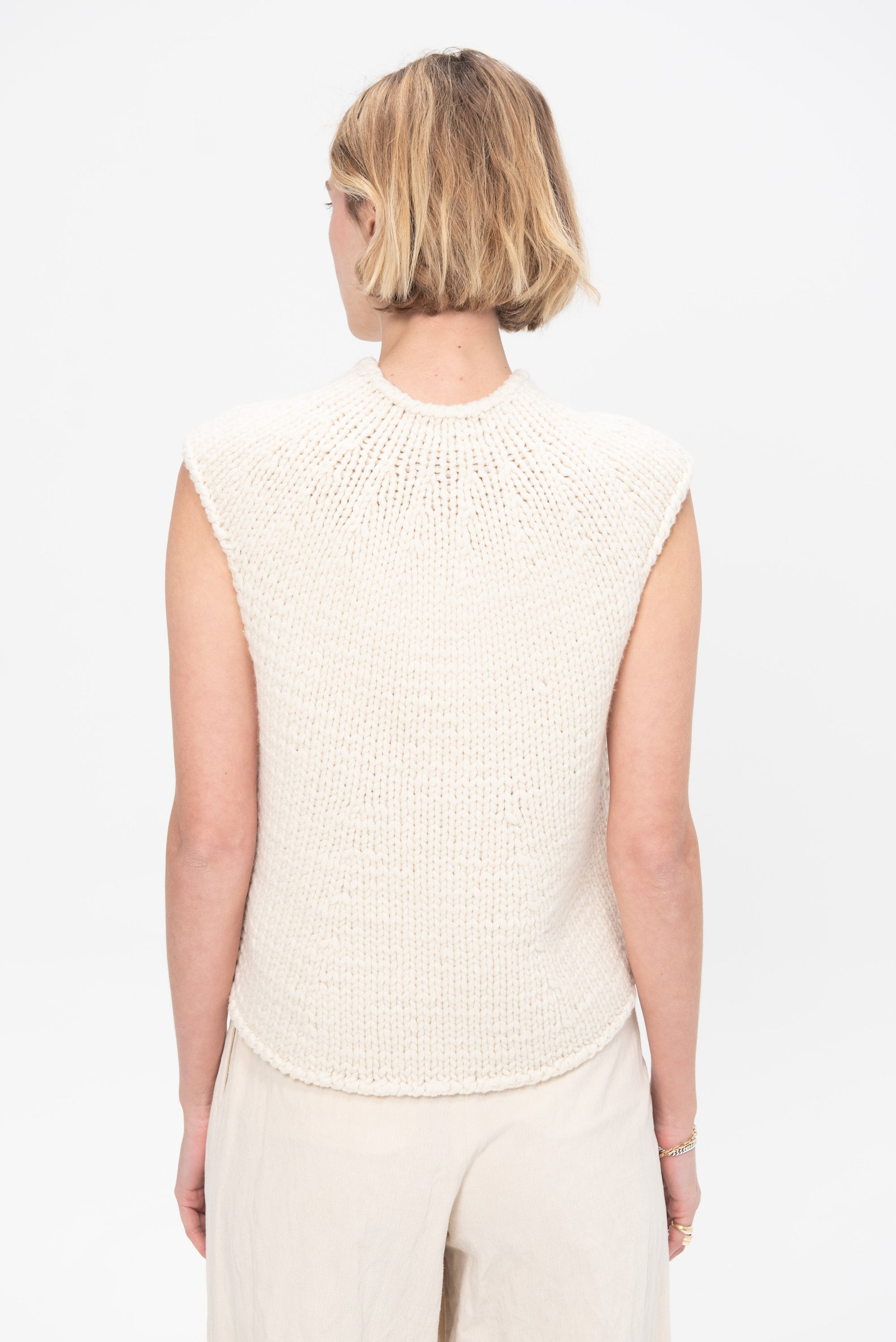 Handmade Sleveless Zipped Cardigan, Ivory