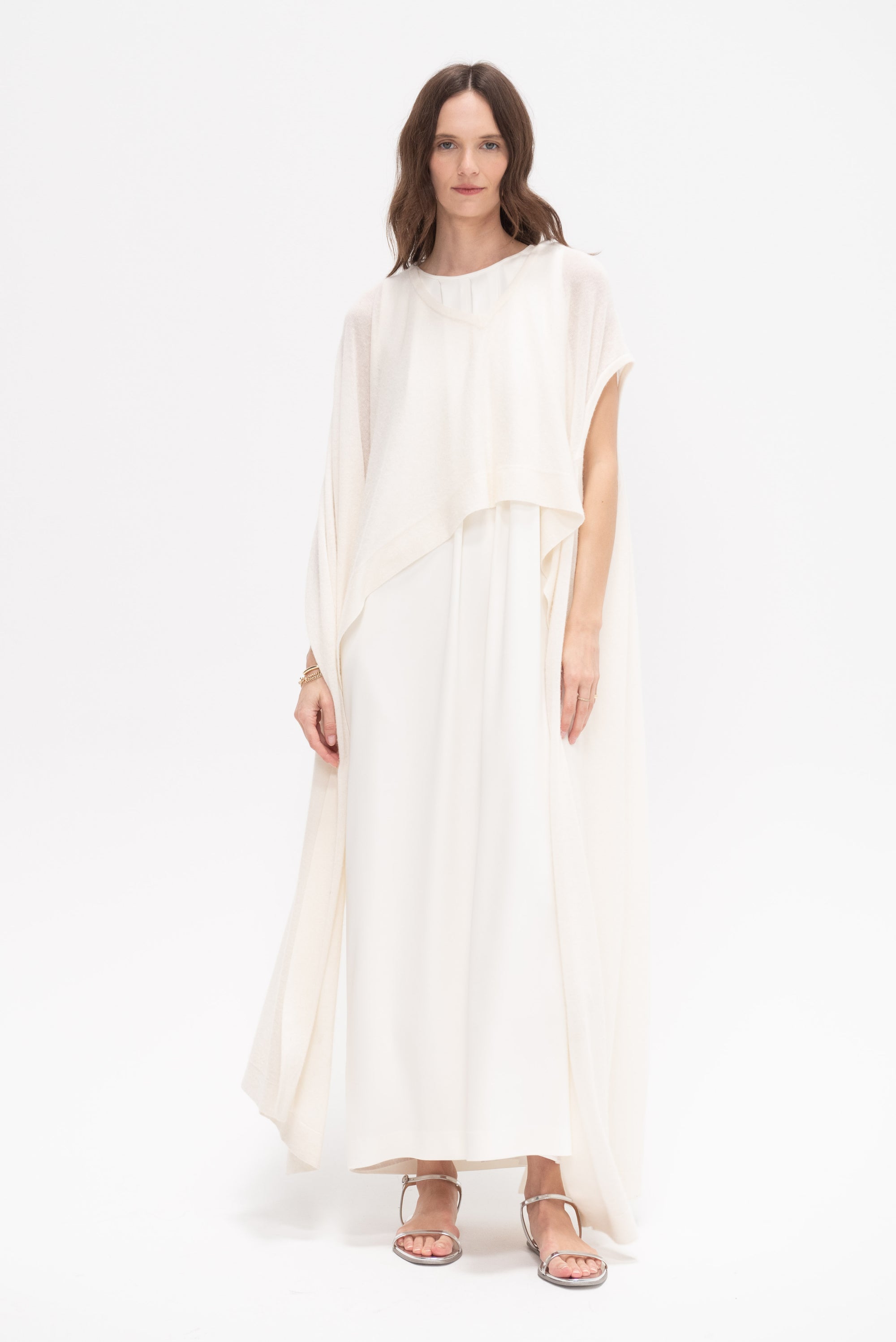 Atena Draped Long Dress, Ivory