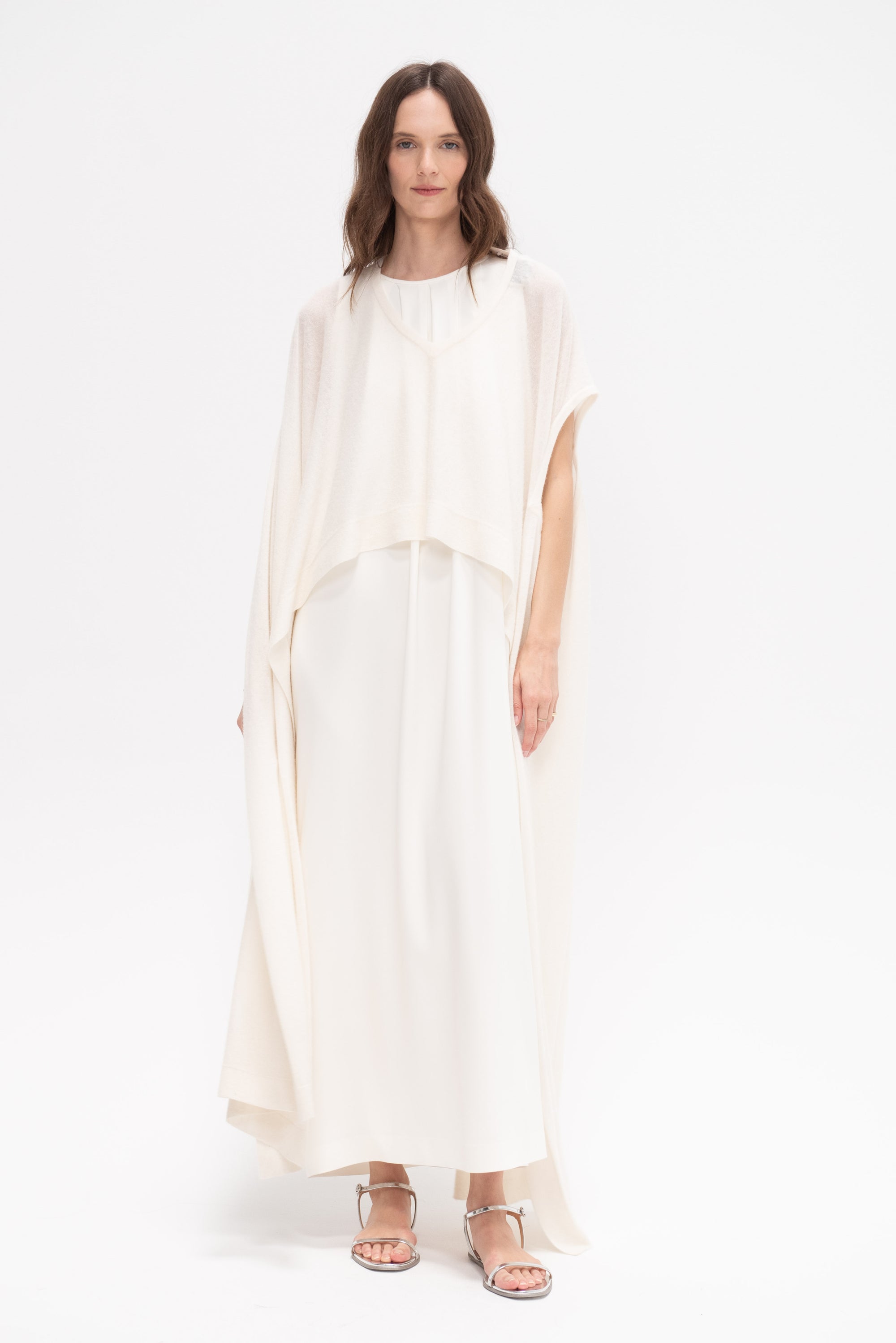 Atena Draped Long Dress, Ivory