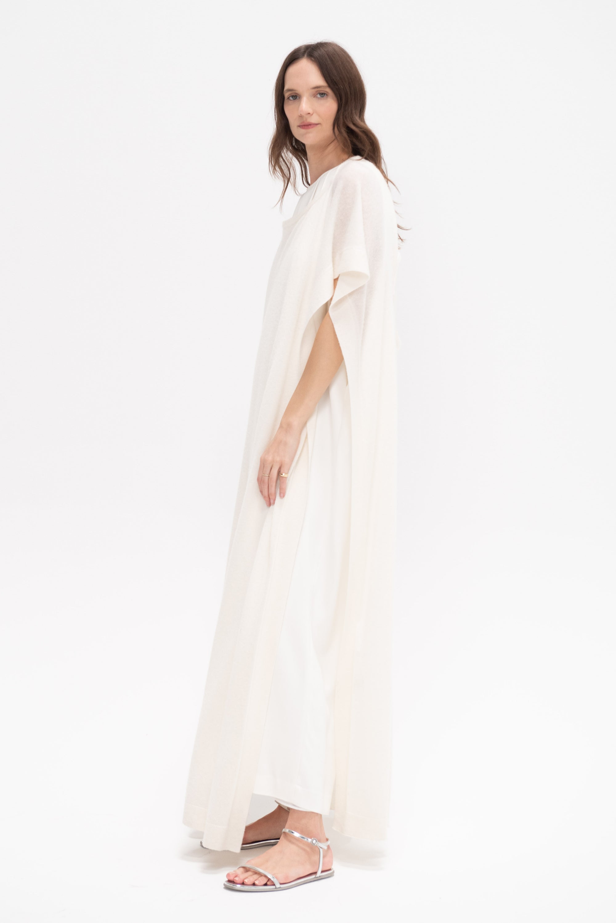 Atena Draped Long Dress, Ivory