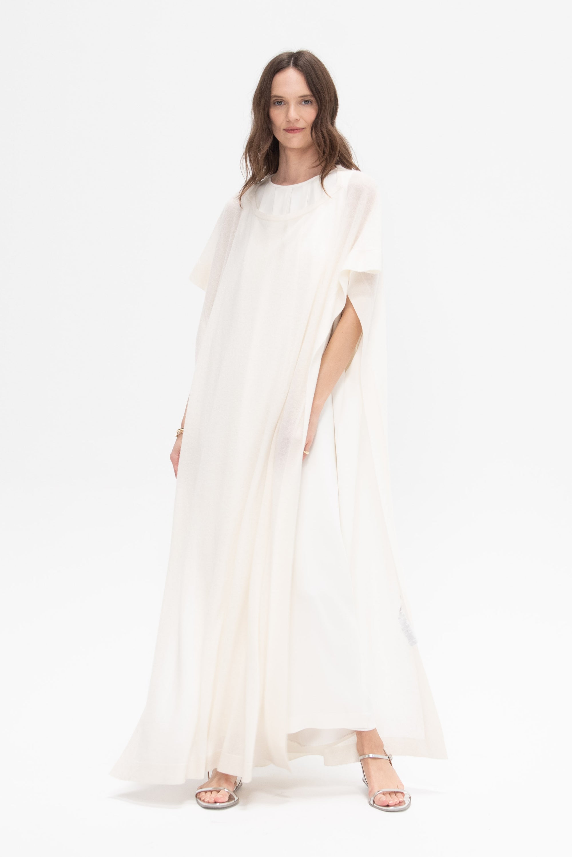 Atena Draped Long Dress, Ivory