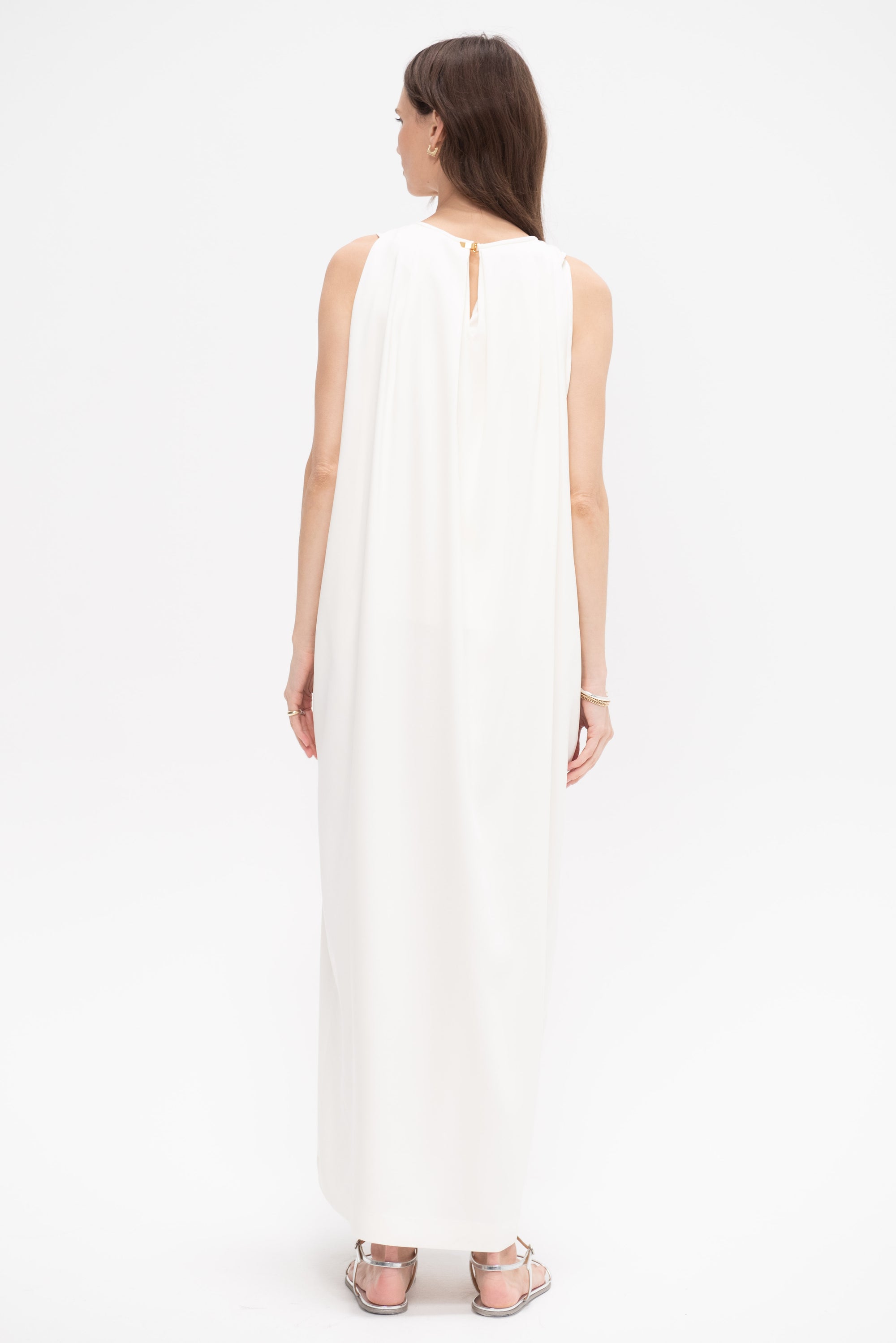 Atena Draped Long Dress, Ivory
