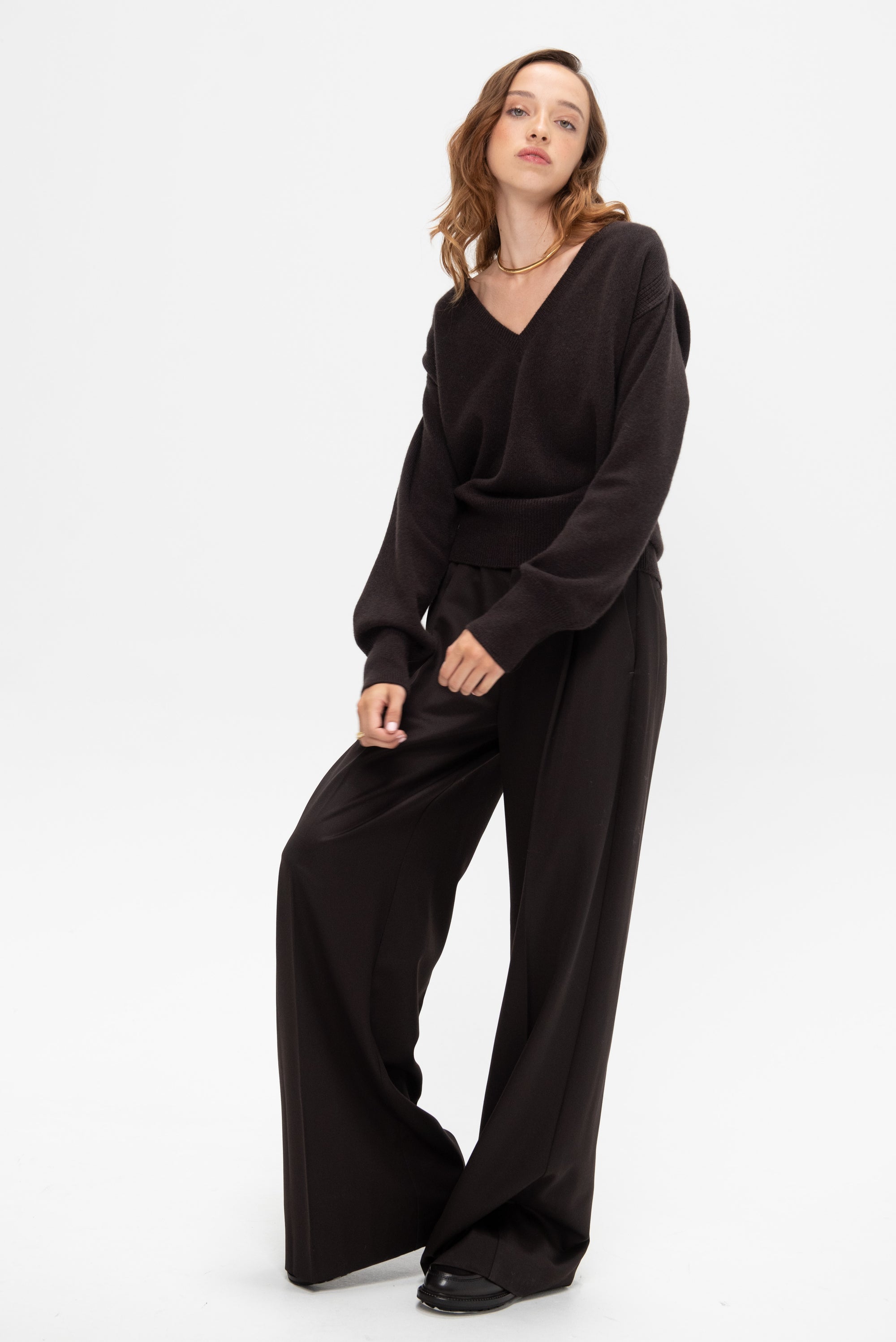 V-Neck Sweater, Brown