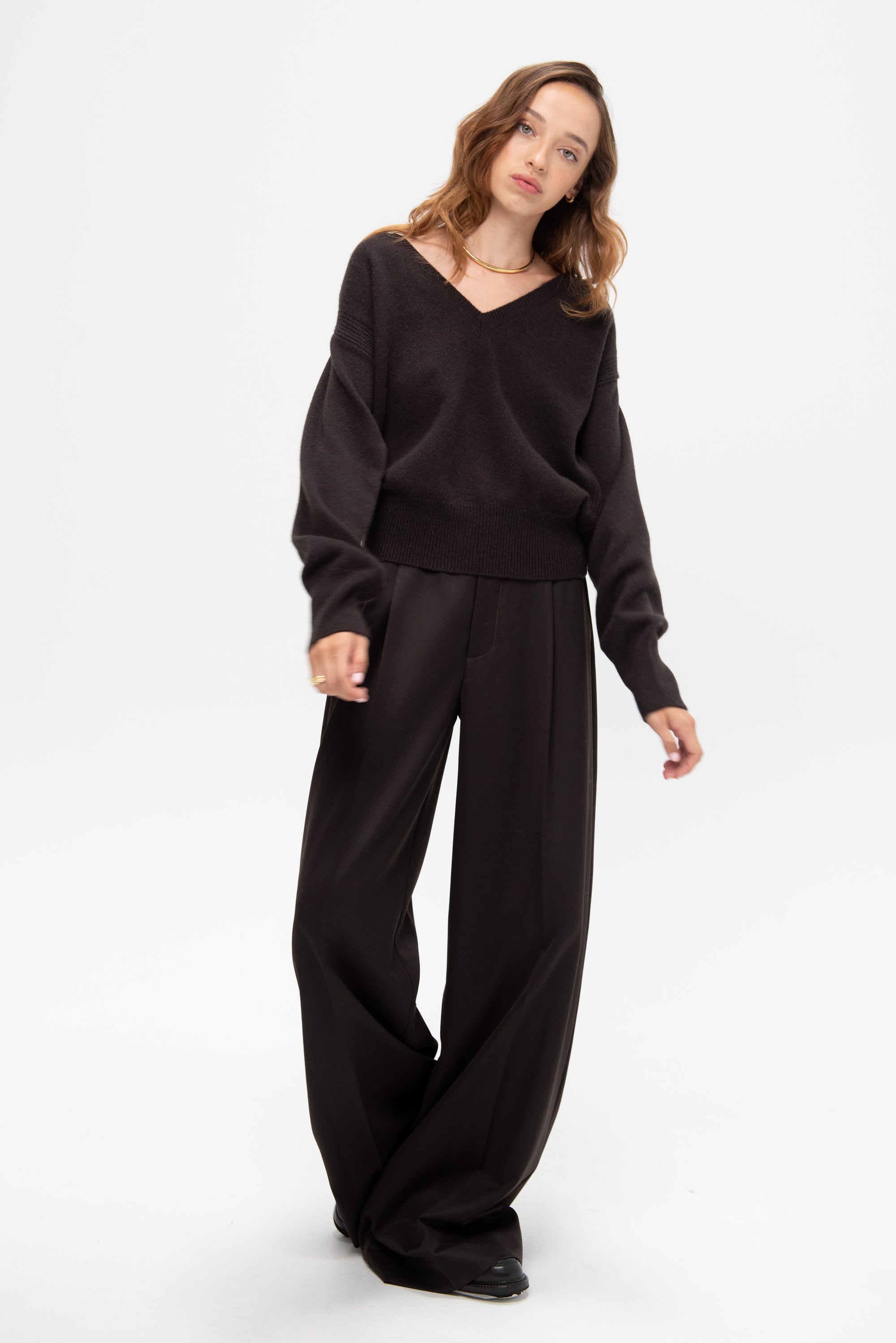 V-Neck Sweater, Brown