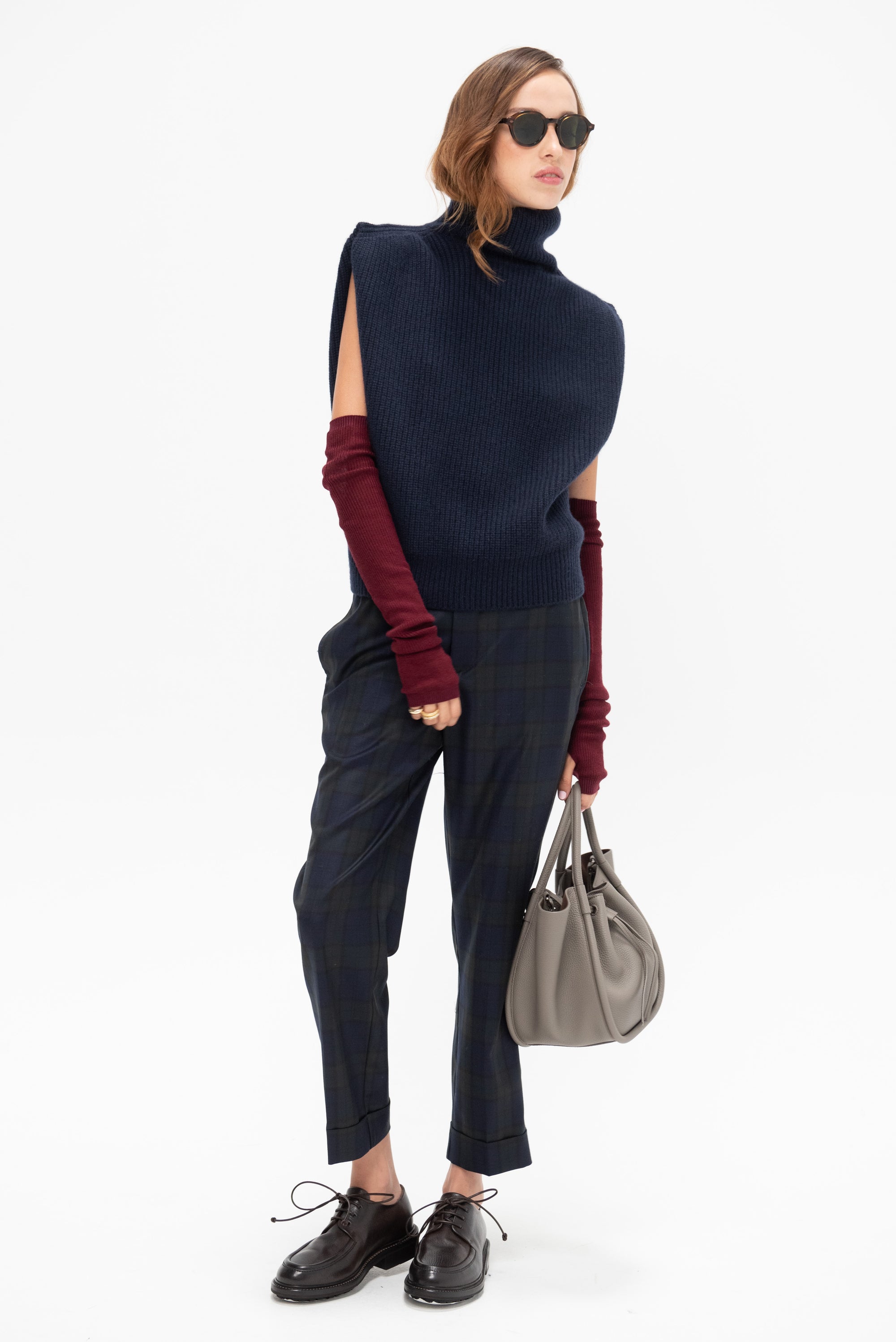 Sleeveless High Neck Top, Navy