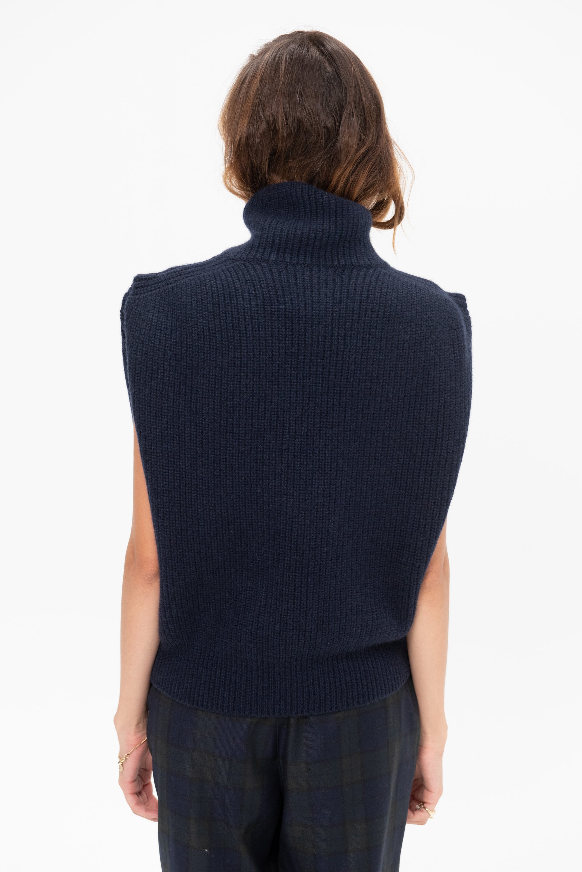 Sleeveless High Neck Top, Navy