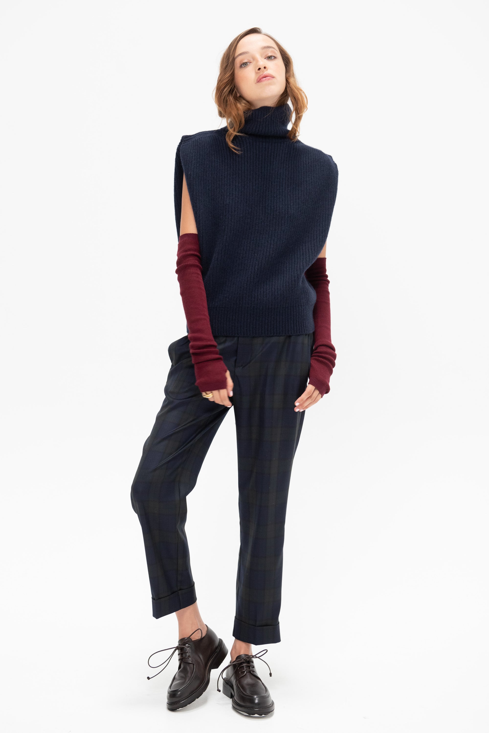 Sleeveless High Neck Top, Navy