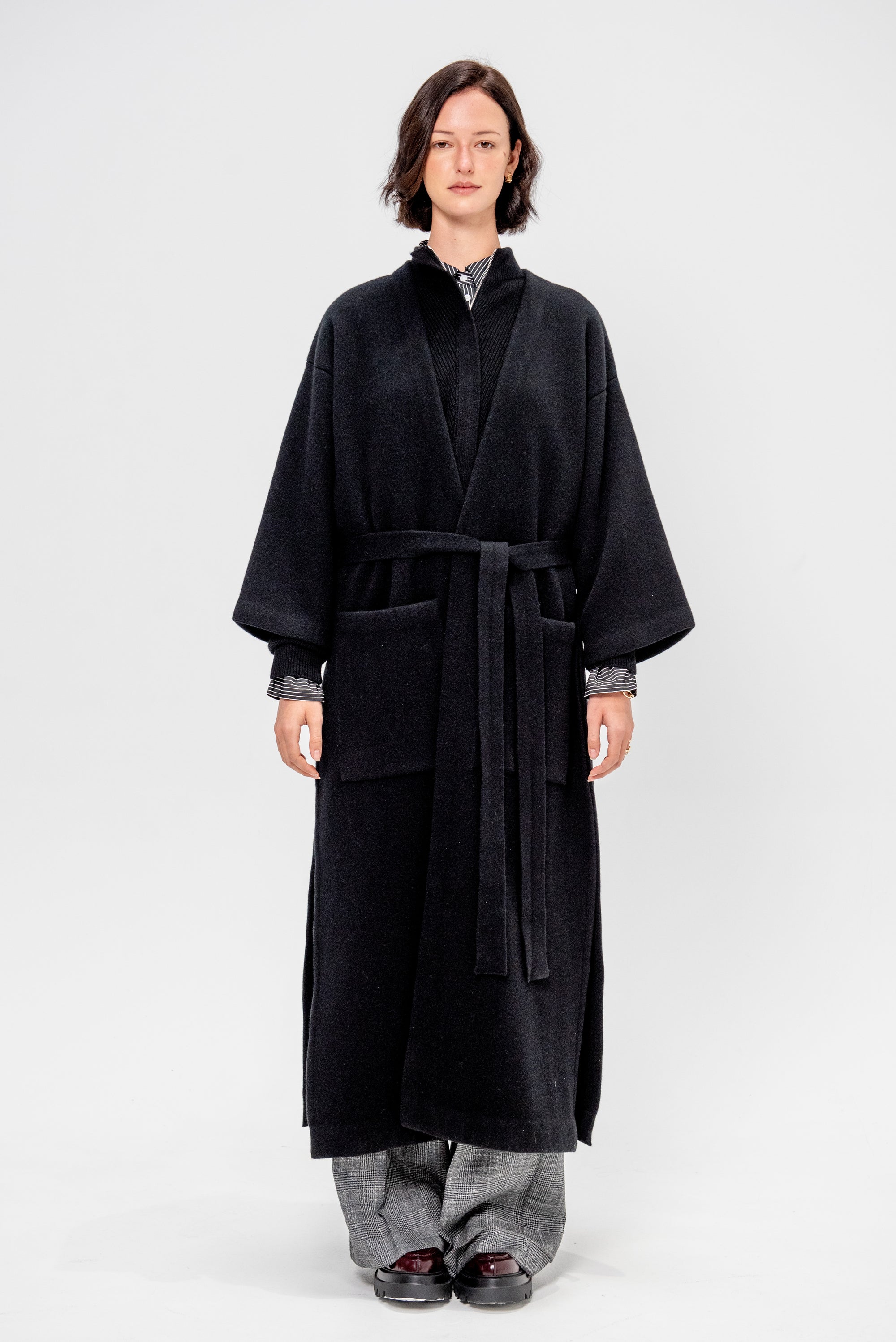Isabella Cashmere Blend Kimono Coat, Black