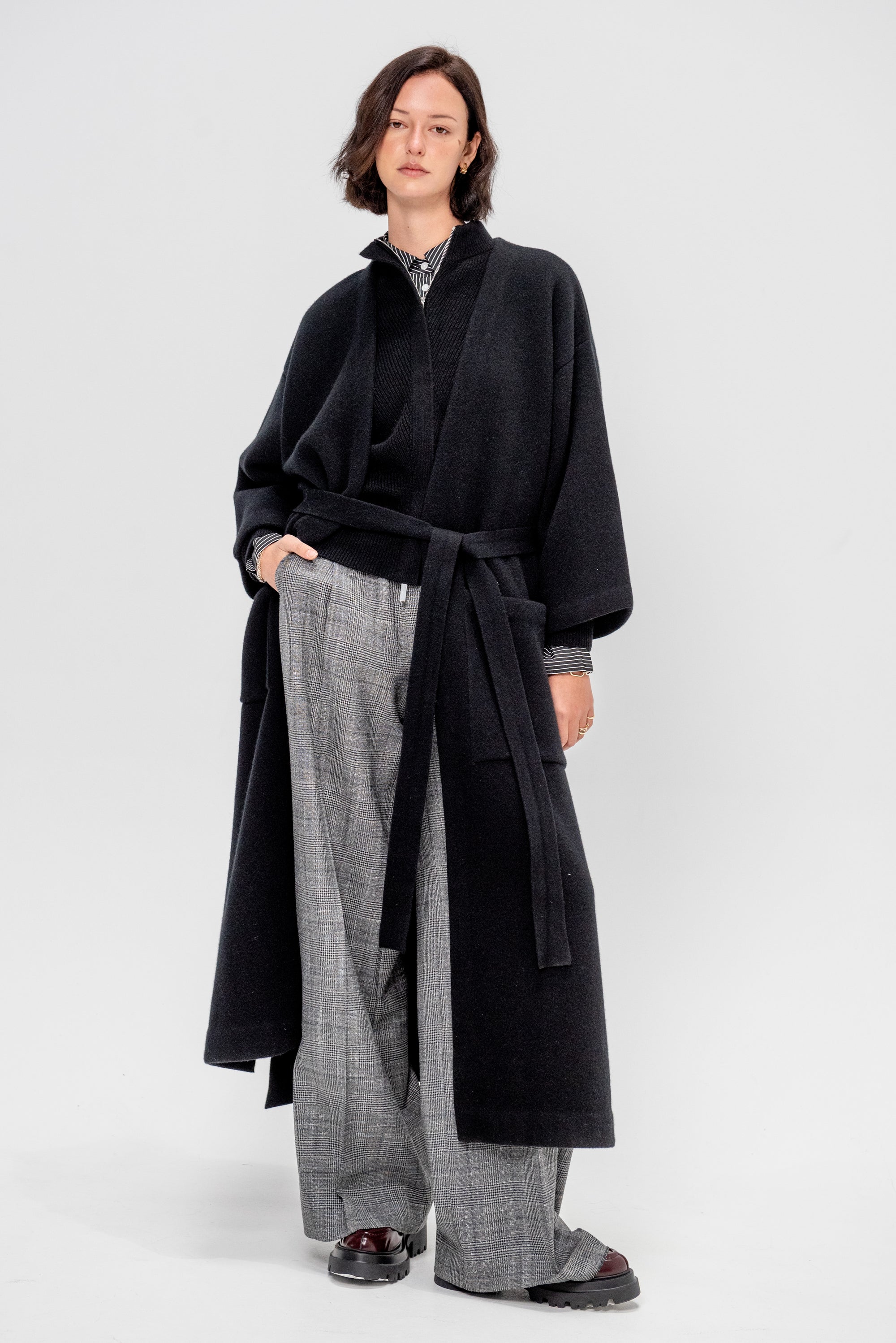 Isabella Cashmere Blend Kimono Coat, Black