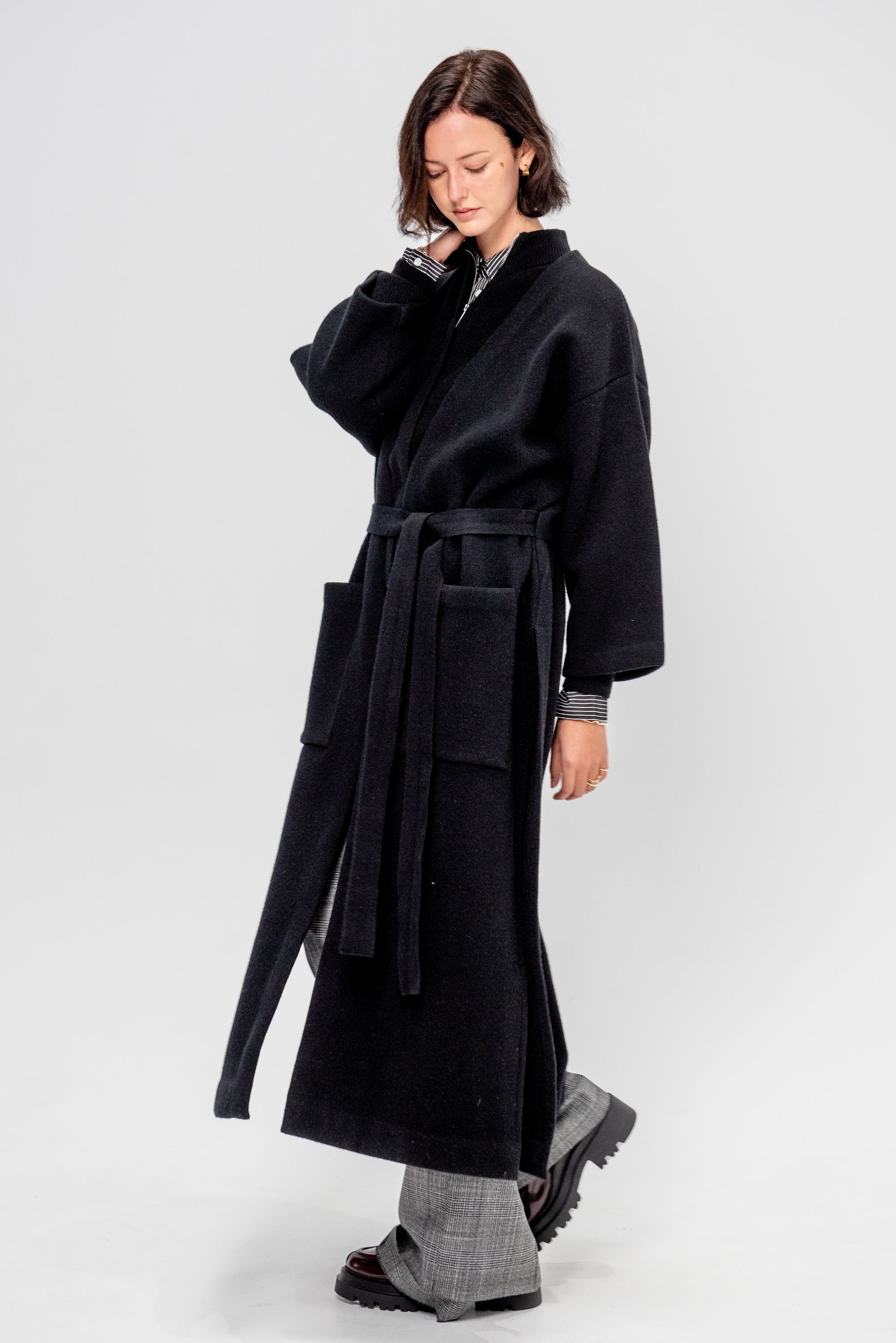 Isabella Cashmere Blend Kimono Coat, Black
