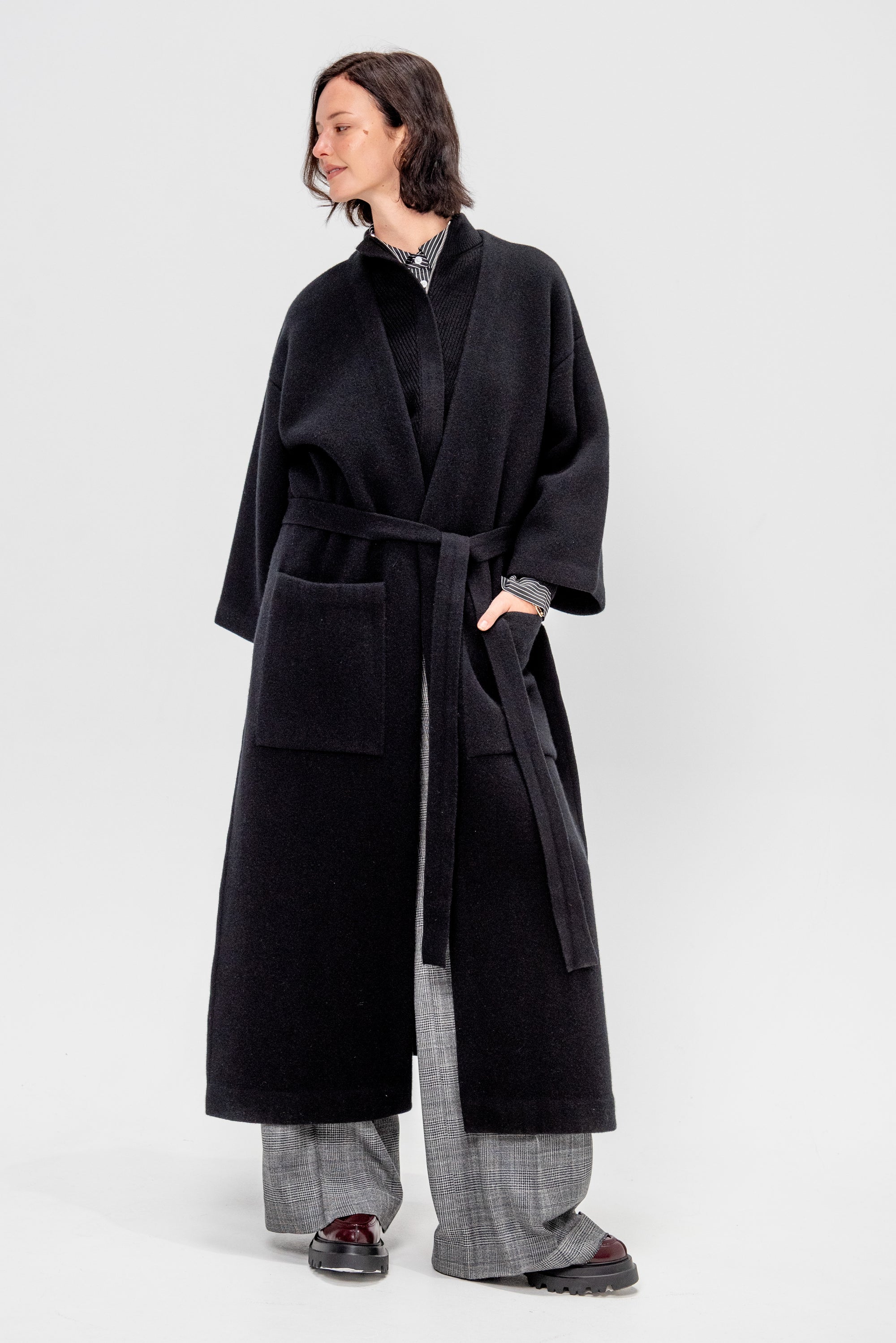 Isabella Cashmere Blend Kimono Coat, Black