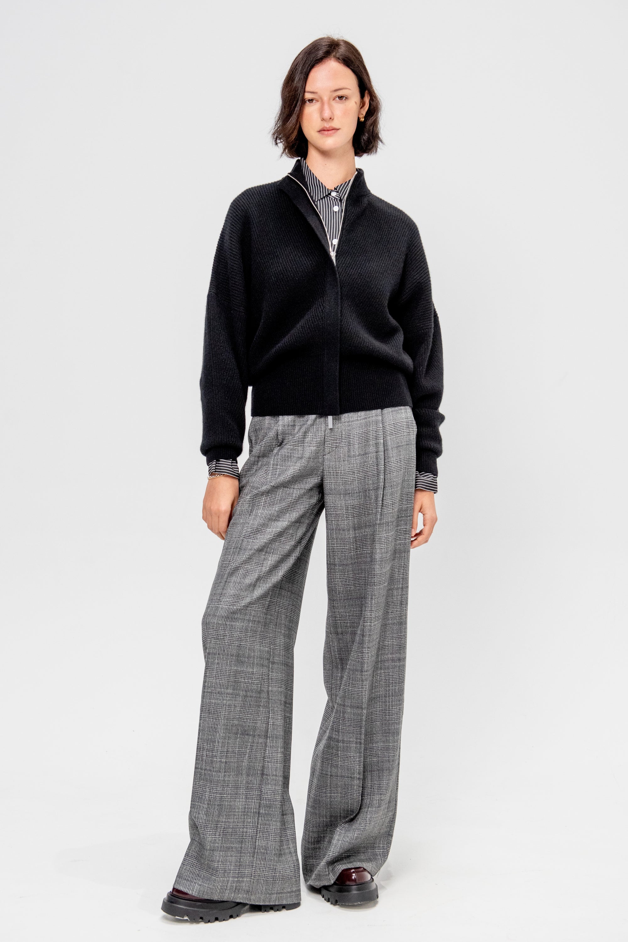 Minerva English Ribbed Zipped Bat Wing Bomber Cardi, Black
