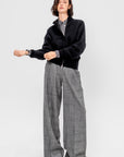 Minerva English Ribbed Zipped Bat Wing Bomber Cardi, Black