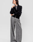 Minerva English Ribbed Zipped Bat Wing Bomber Cardi, Black