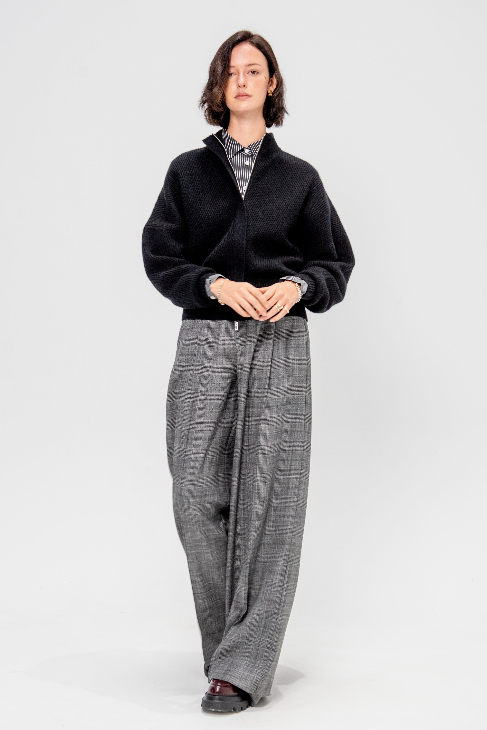 Minerva English Ribbed Zipped Bat Wing Bomber Cardi, Black