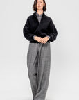Minerva English Ribbed Zipped Bat Wing Bomber Cardi, Black