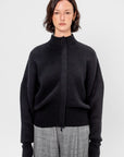 Minerva English Ribbed Zipped Bat Wing Bomber Cardi, Black