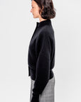 Minerva English Ribbed Zipped Bat Wing Bomber Cardi, Black
