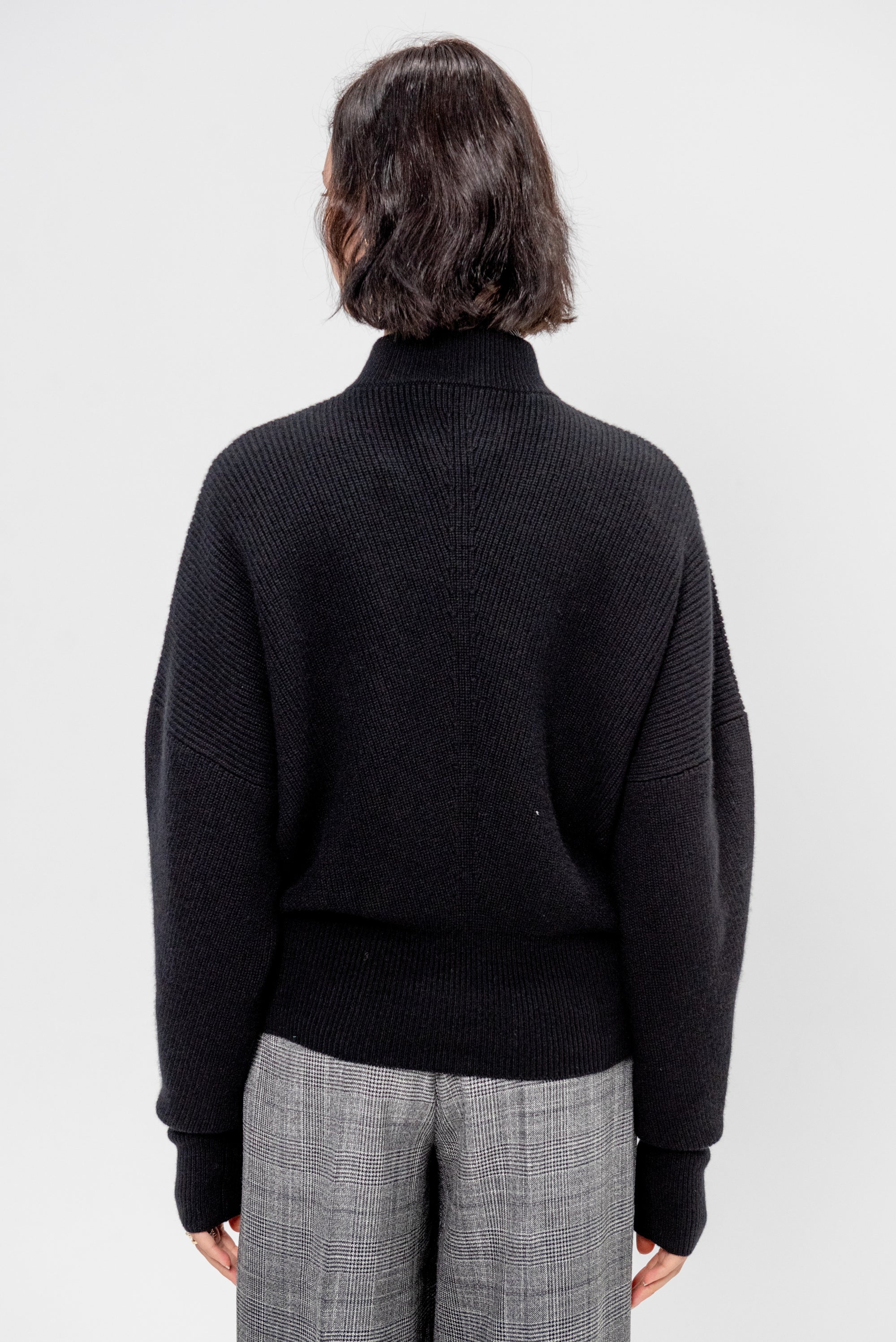 Minerva English Ribbed Zipped Bat Wing Bomber Cardi, Black