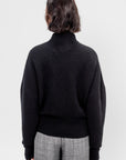 Minerva English Ribbed Zipped Bat Wing Bomber Cardi, Black