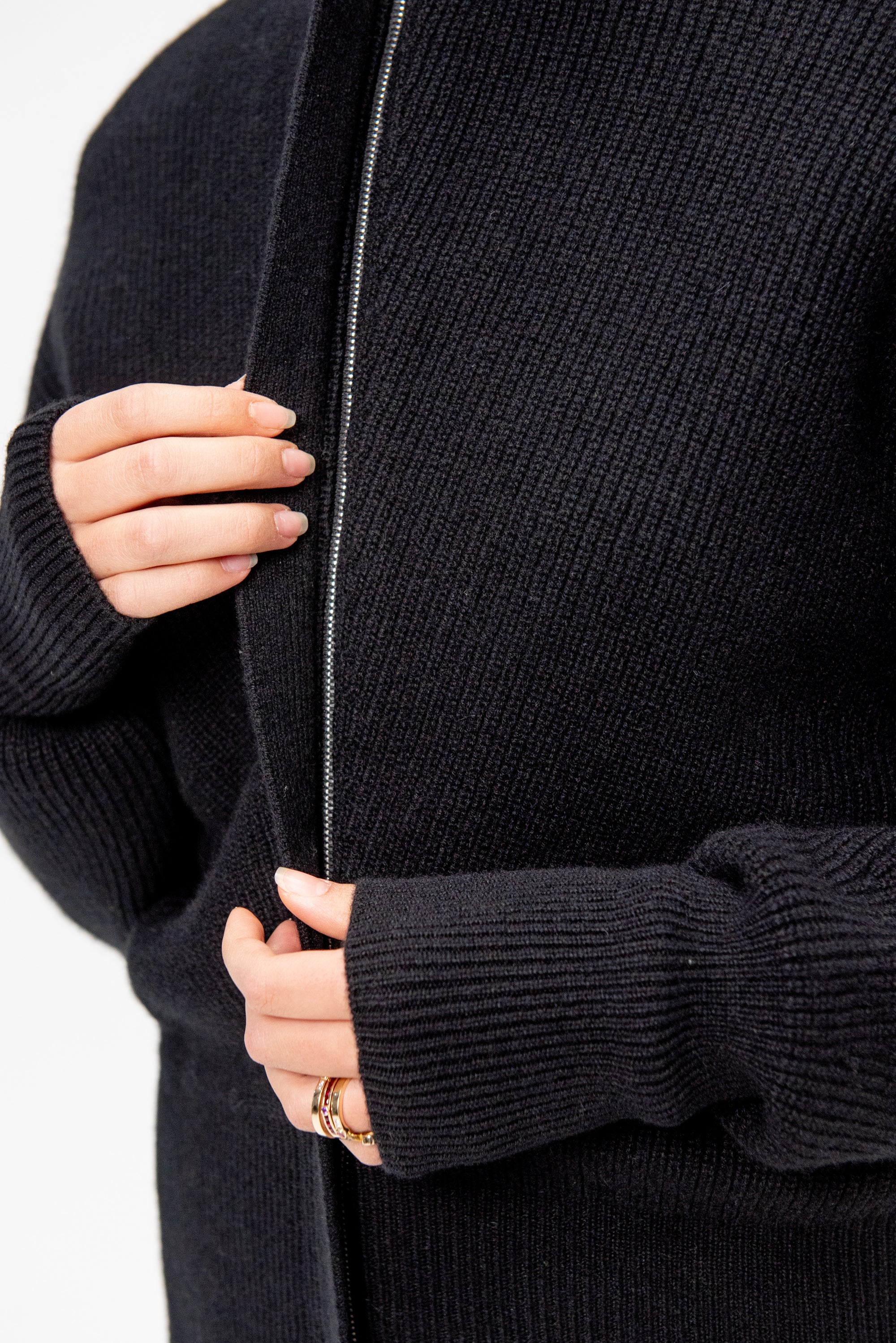 Minerva English Ribbed Zipped Bat Wing Bomber Cardi, Black