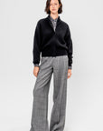 Minerva English Ribbed Zipped Bat Wing Bomber Cardi, Black