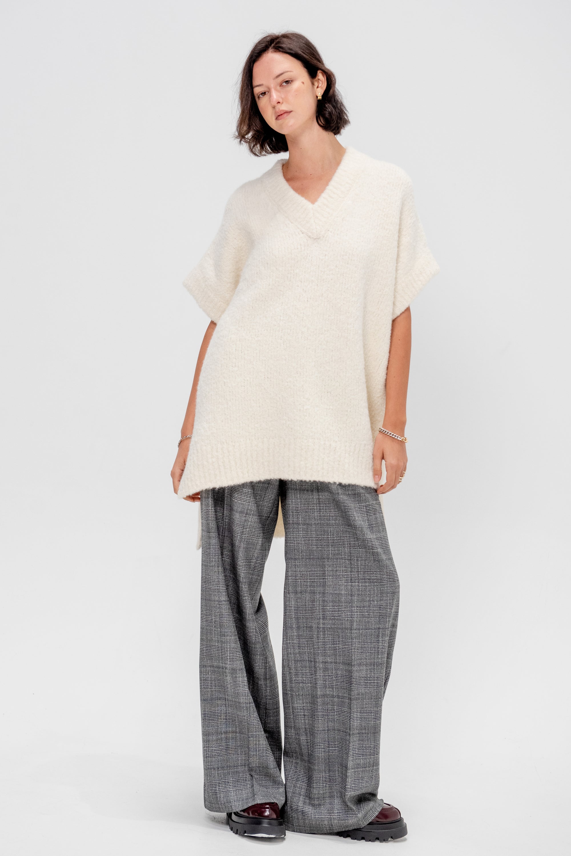 Teddy V Neck Sweater Dress, Ivory