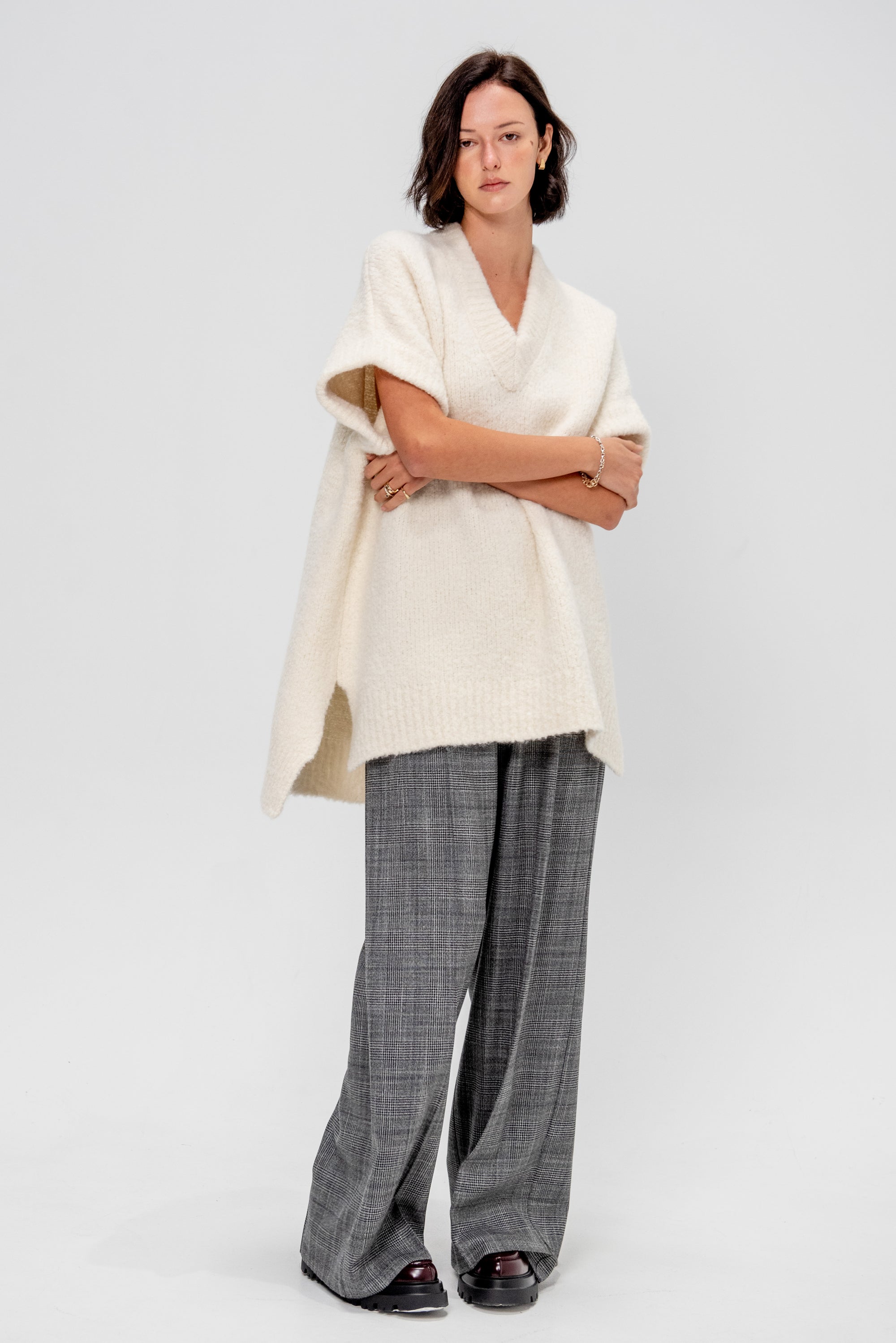 Teddy V Neck Sweater Dress, Ivory