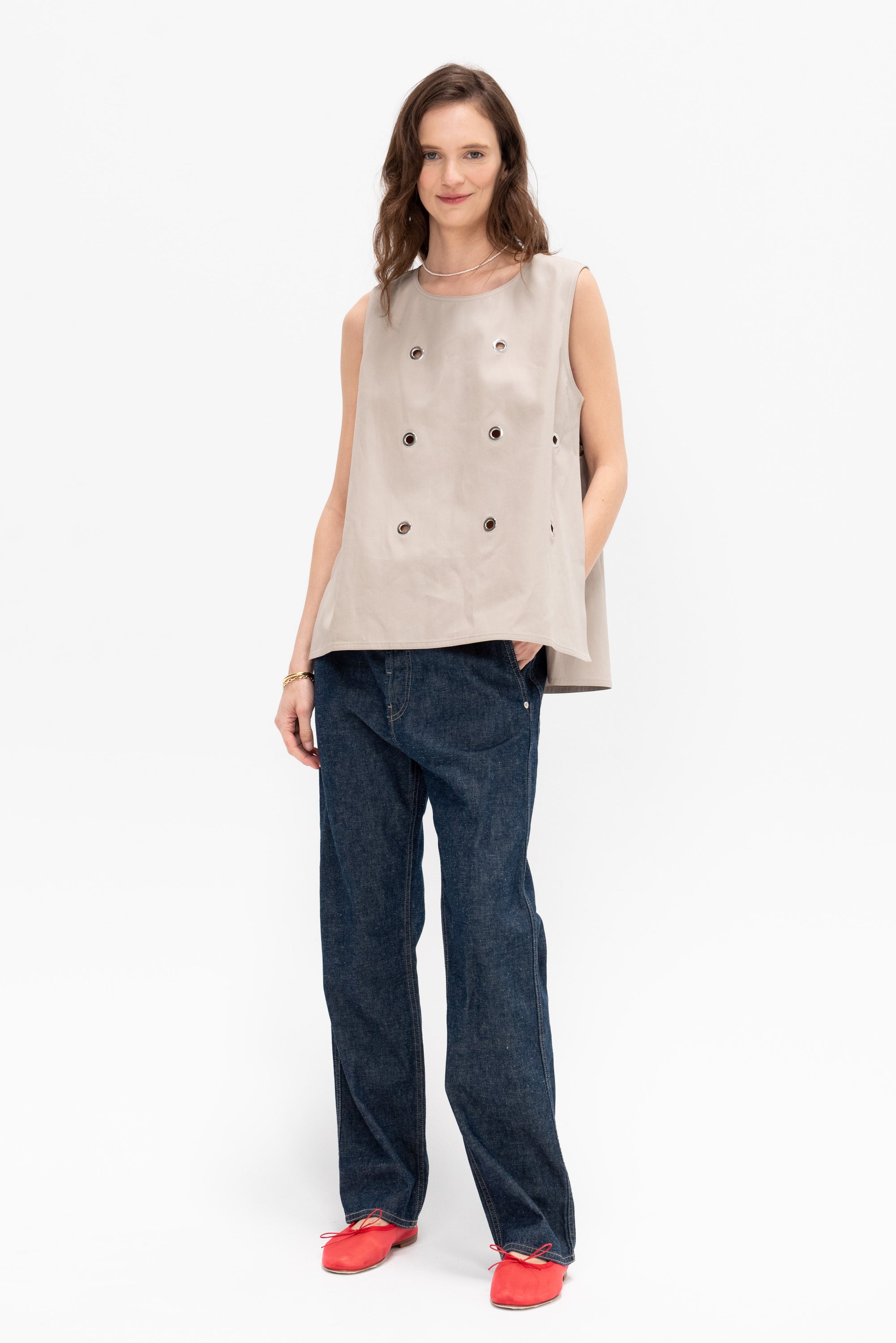 Cotton Top With Eyelets, Sand