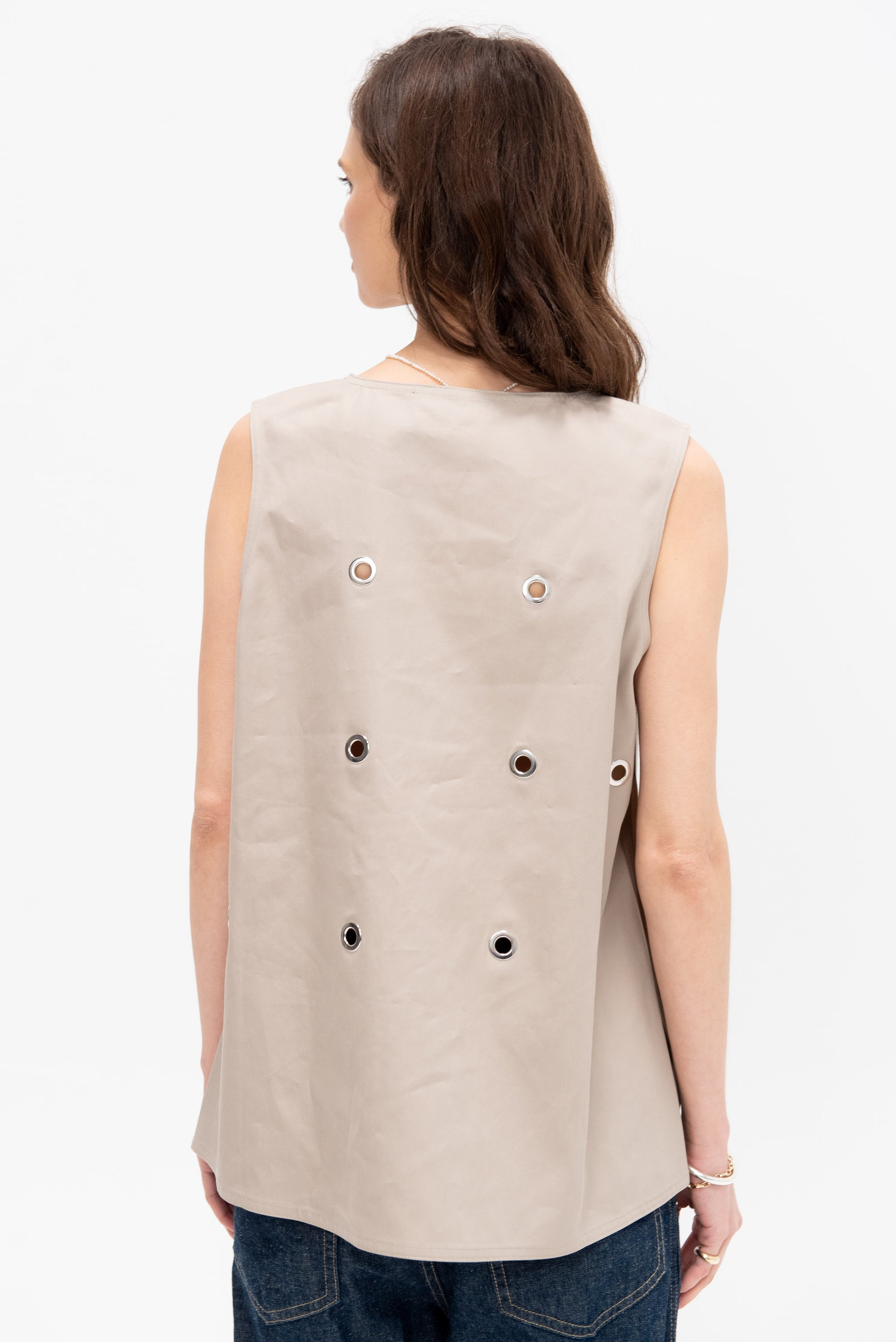 Cotton Top With Eyelets, Sand