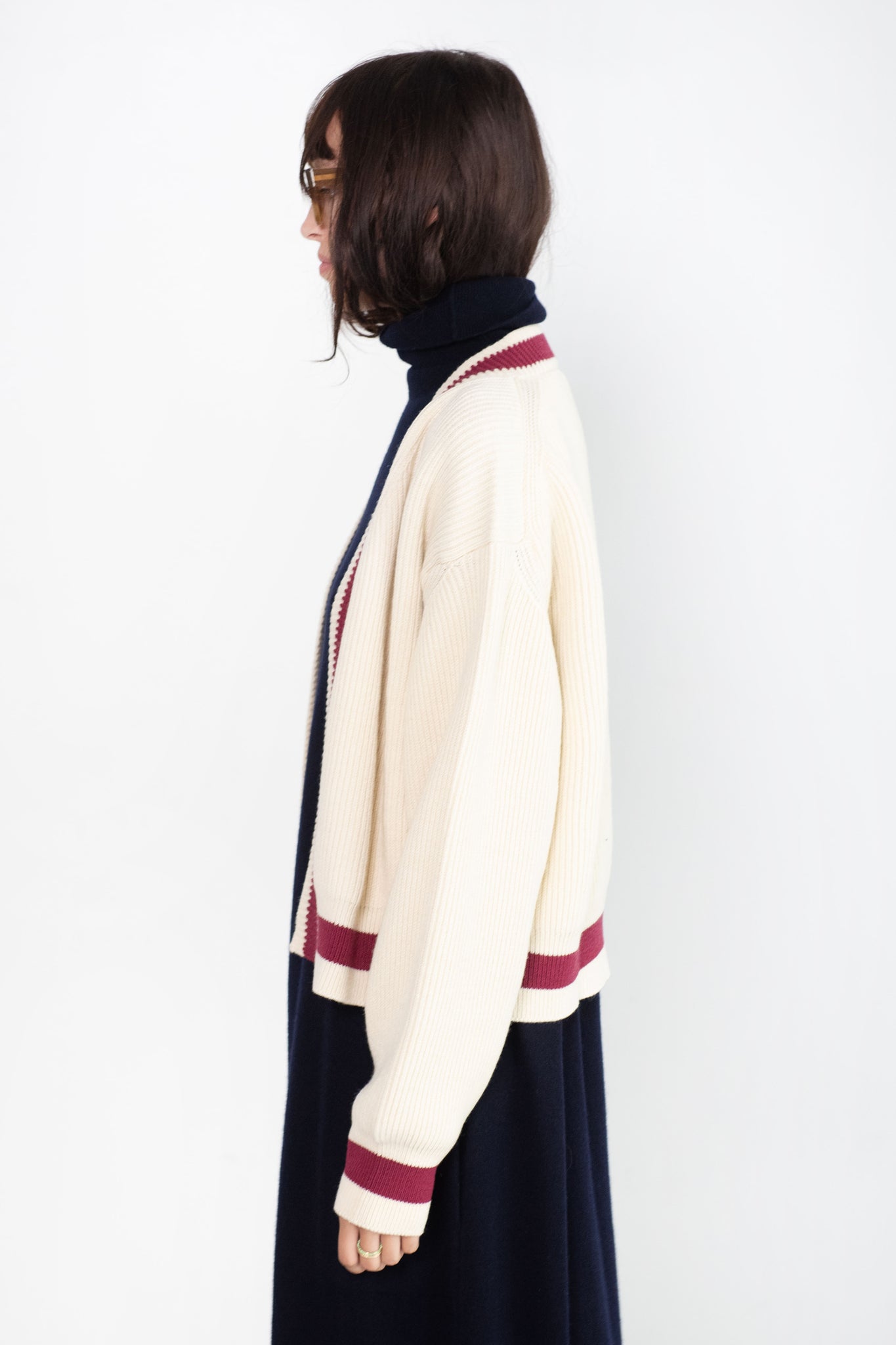 Sofie D'Hoore - Molly Merino V-Neck Cardigan, Ecru & Berry