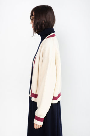 Sofie D'Hoore - Molly Merino V-Neck Cardigan, Ecru & Berry