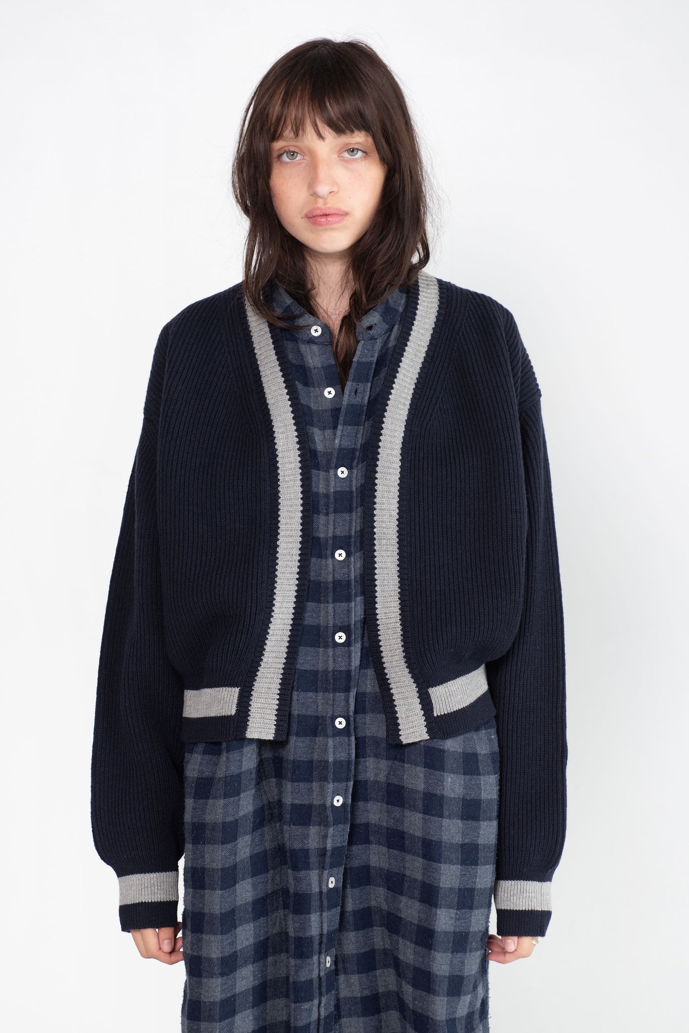 Sofie D'Hoore - Molly Merino V-Neck Cardigan, Deep Navy & Light Grey
