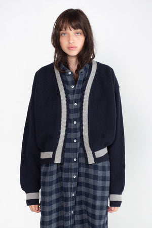 Sofie D'Hoore - Molly Merino V-Neck Cardigan, Deep Navy & Light Grey