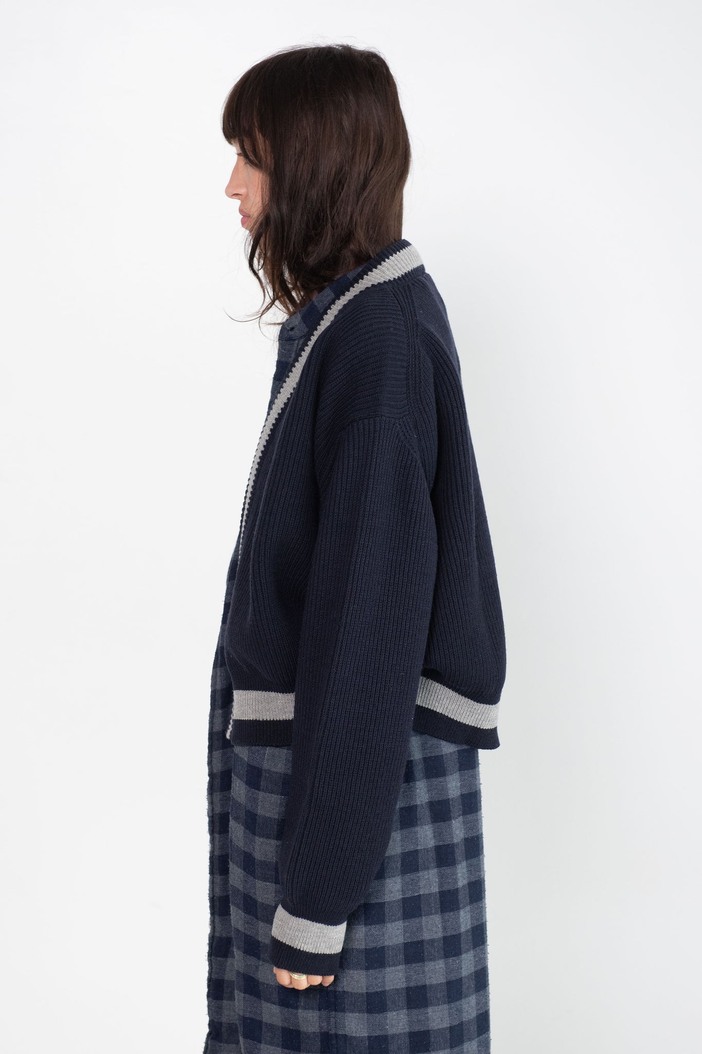 Sofie D'Hoore - Molly Merino V-Neck Cardigan, Deep Navy & Light Grey