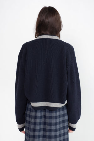 Sofie D'Hoore - Molly Merino V-Neck Cardigan, Deep Navy & Light Grey