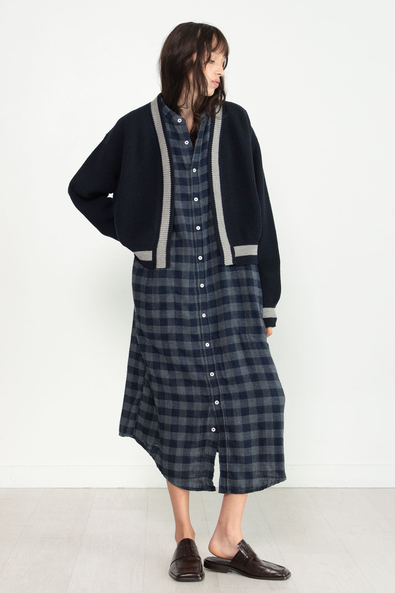 Sofie D'Hoore - Molly Merino V-Neck Cardigan, Deep Navy & Light Grey
