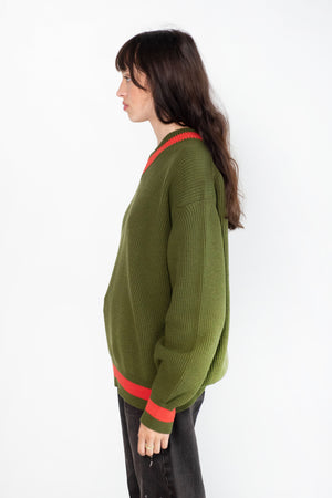 Sofie D'Hoore - Mark V-Neck Sweater, Moss & Poppy