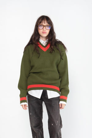 Sofie D'Hoore - Mark V-Neck Sweater, Moss & Poppy