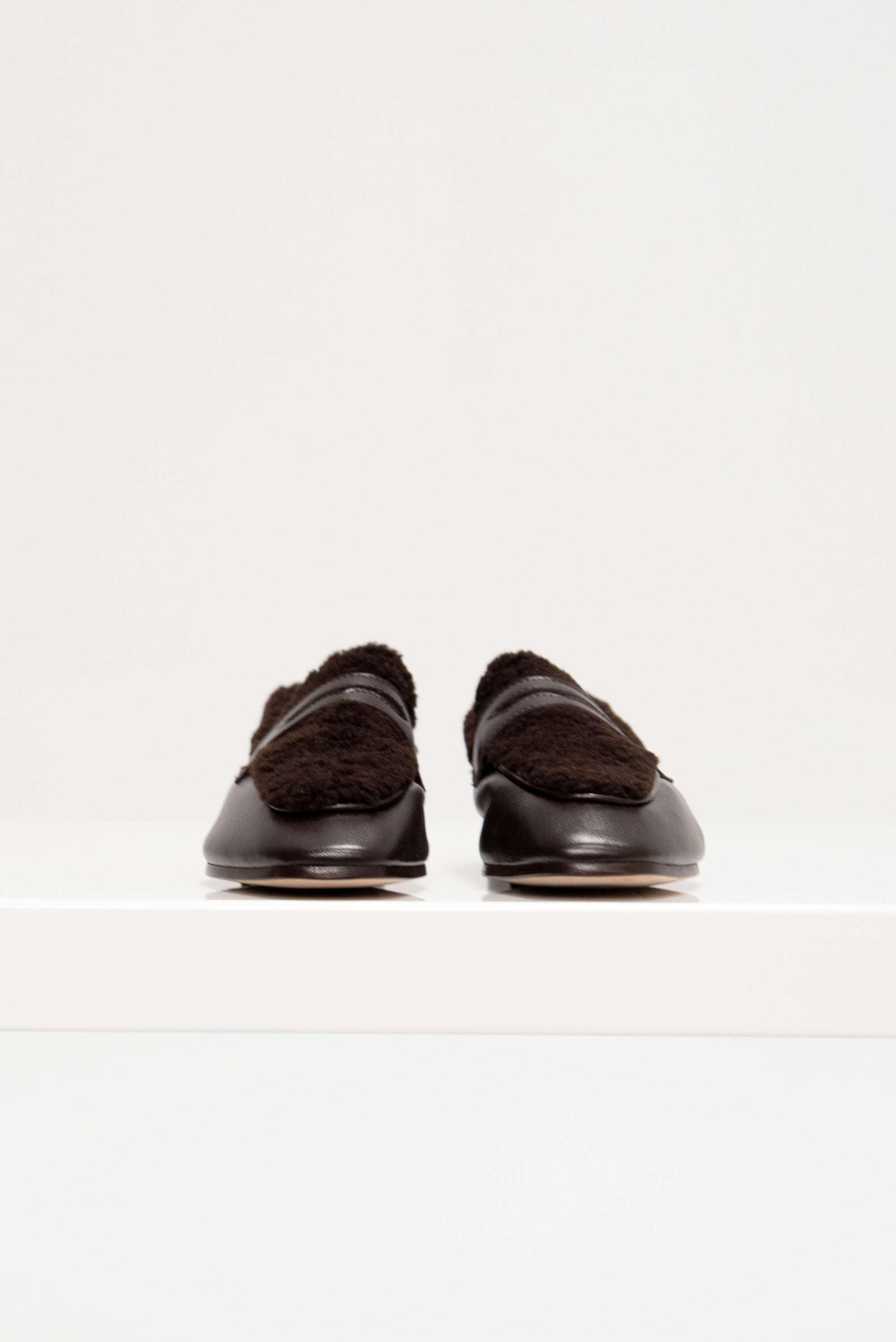 Calfskin &amp; Shearling Essenziale Loafer, Chocolate