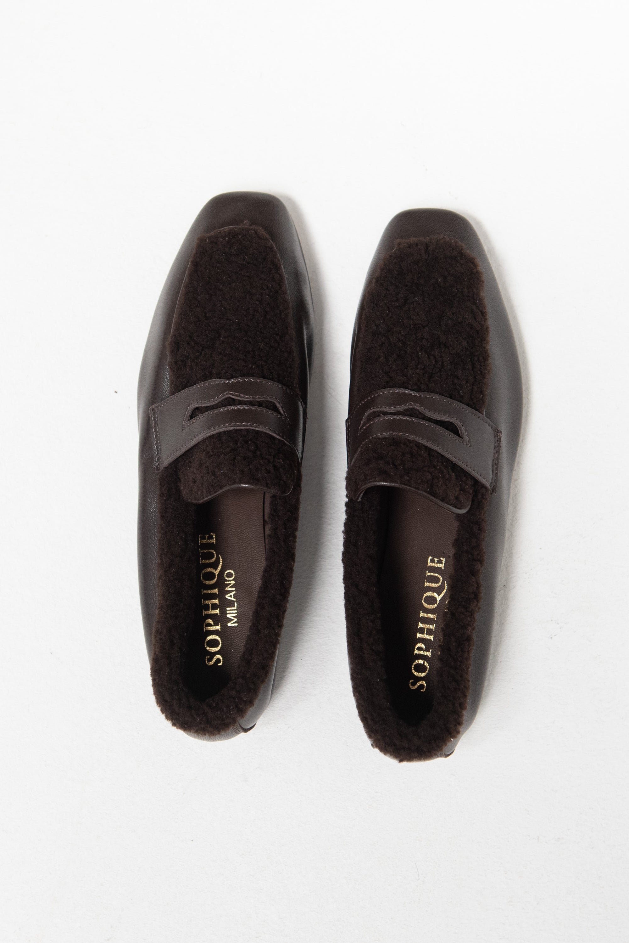 Calfskin &amp; Shearling Essenziale Loafer, Chocolate