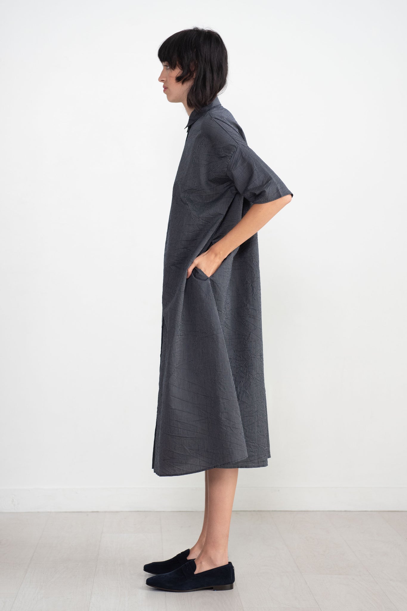 Apuntob - Button Down Stripe Dress, Blue