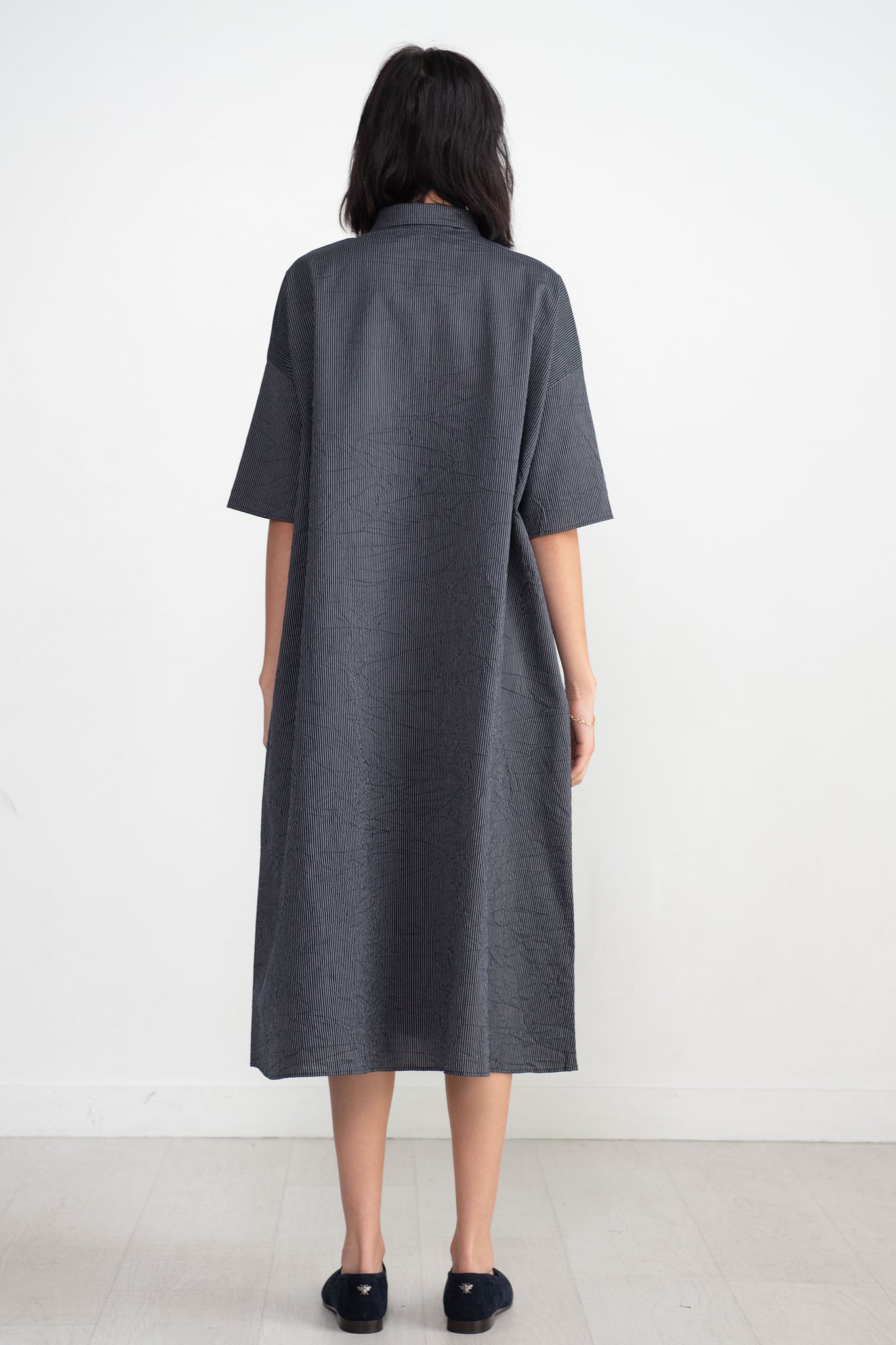 Apuntob - Button Down Stripe Dress, Blue