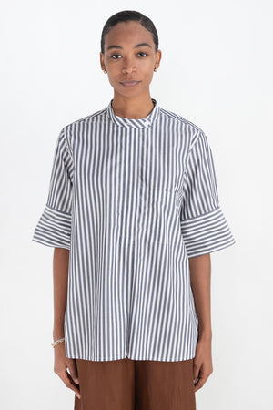 Studio Nicholson - Malawi Pleated Cuff Shirt, Navy & Cream