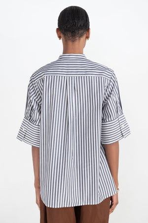 Studio Nicholson - Malawi Pleated Cuff Shirt, Navy & Cream