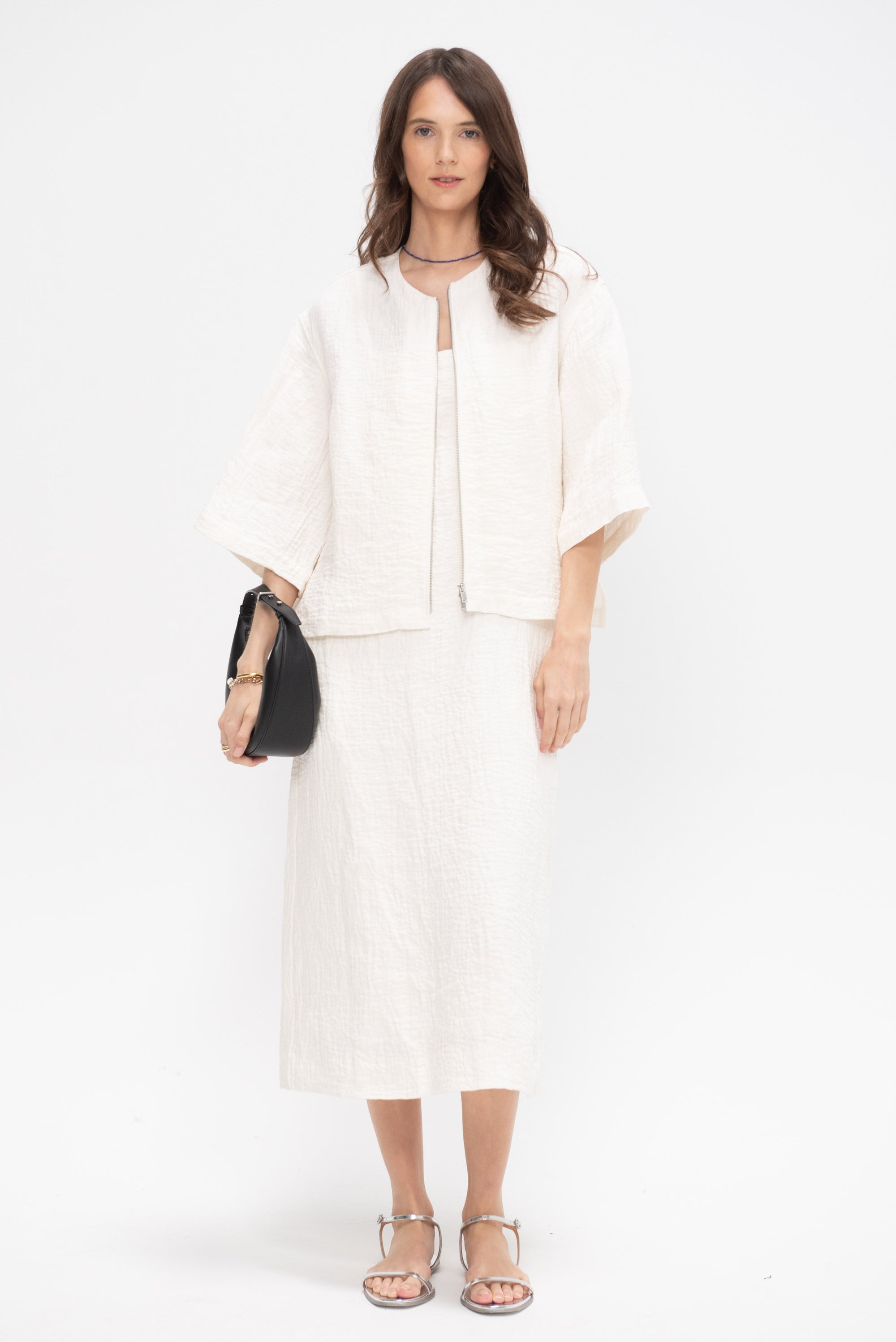 Danae - Crinkle Strap Dress, Parchment